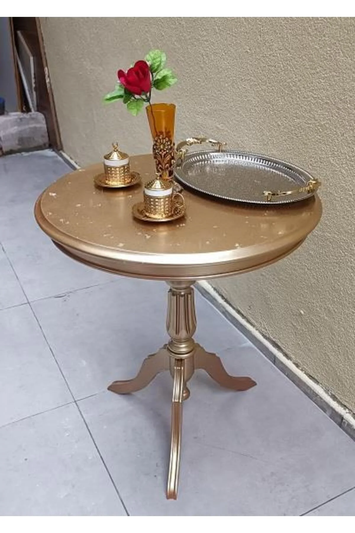 Fiskos Sehpa EKO 90501 Baba 3 Ayak 60CM Hareketli MDF Tabla Parlak Gold El Yapm - Görsel 2