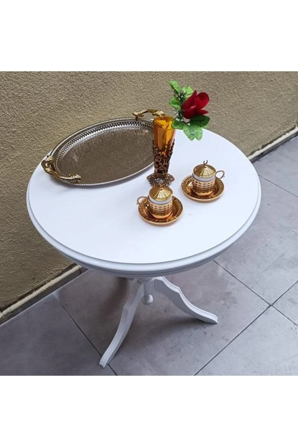 Fiskos Sehpa EKO 90502 Baba 3 Ayak 60CM Hareketli MDF Tabla Parlak Beyaz El Yapım - Görsel 2