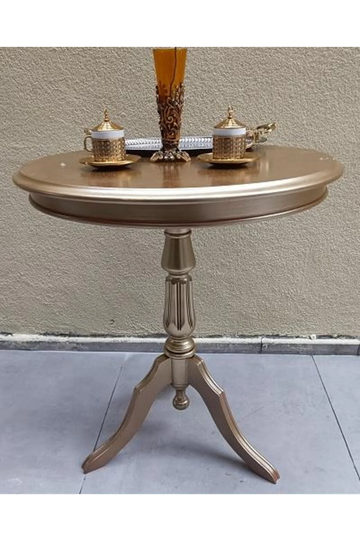 Fiskos Sehpa EKO 90501 Baba 3 Ayak 60CM Hareketli MDF Tabla Parlak Gold El Yapm - Görsel 3