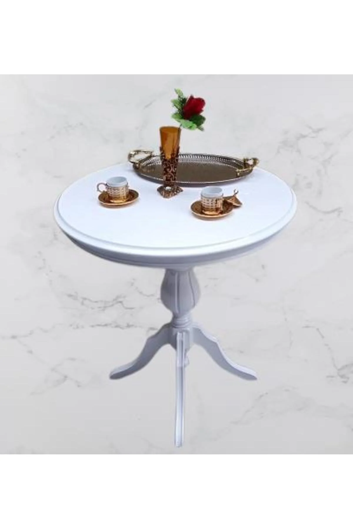 Fiskos Sehpa EKO 90504 Baba 4Ayak 65 CM Hareketli MDF Tabla Parlak Beyaz El Yapım - Görsel 5