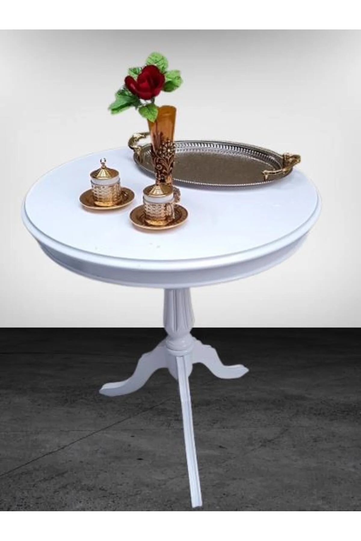 Fiskos Sehpa EKO 90502 Baba 3 Ayak 60CM Hareketli MDF Tabla Parlak Beyaz El Yapım - Görsel 8
