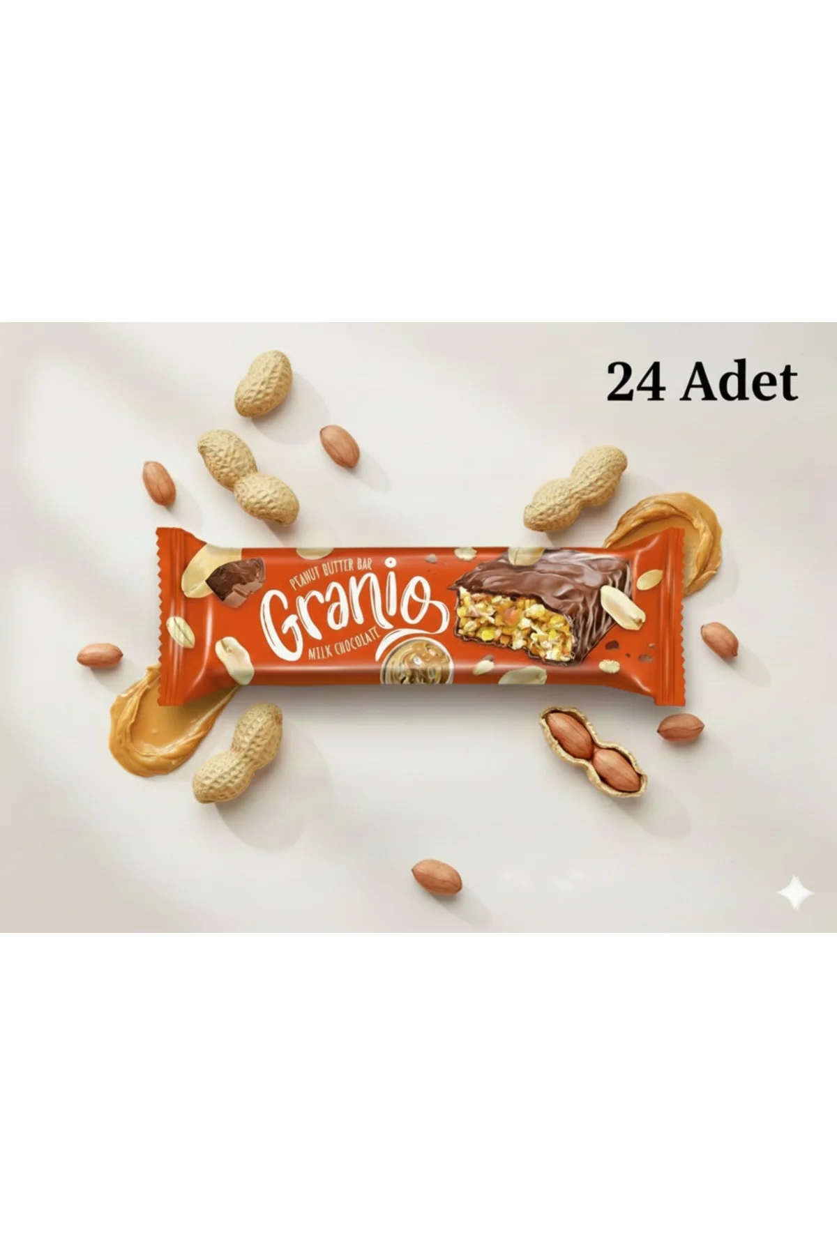 Fıstıklı ve Fıstık Ezmeli Sütlü Çikolata Kaplamalı Bar 40 gr X 24 Adet Fıstıklı ve Fıstık Ezmeli Sütlü Çikolata Kaplamalı Bar 40 gr X 24 Adet