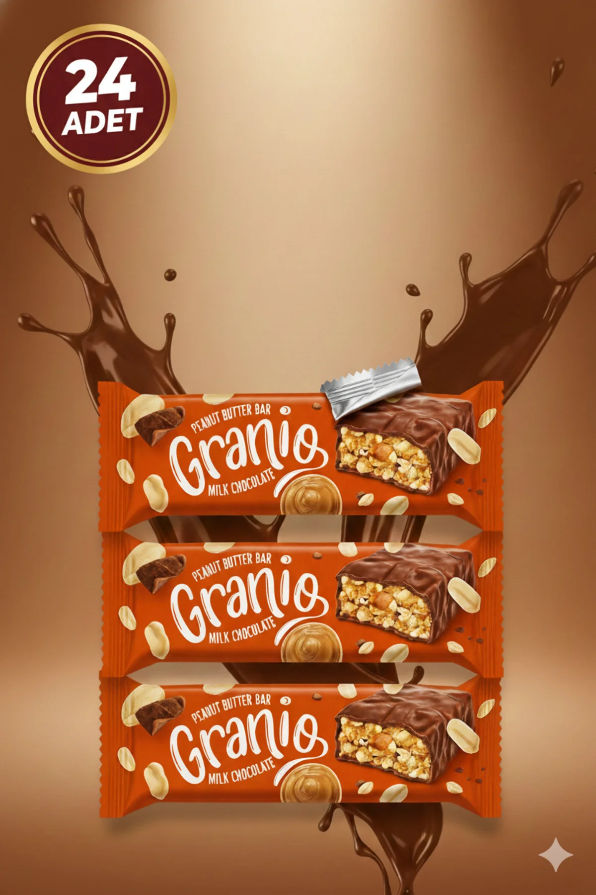 Fıstıklı ve Fıstık Ezmeli Sütlü Çikolata Kaplamalı Bar 40 gr X 24 Adet Fıstıklı ve Fıstık Ezmeli Sütlü Çikolata Kaplamalı Bar 40 gr X 24 Adet