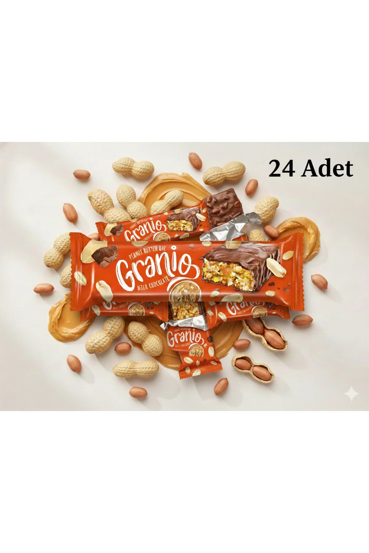 Fıstıklı ve Fıstık Ezmeli Sütlü Çikolata Kaplamalı Bar 40 gr X 24 Adet Fıstıklı ve Fıstık Ezmeli Sütlü Çikolata Kaplamalı Bar 40 gr X 24 Adet