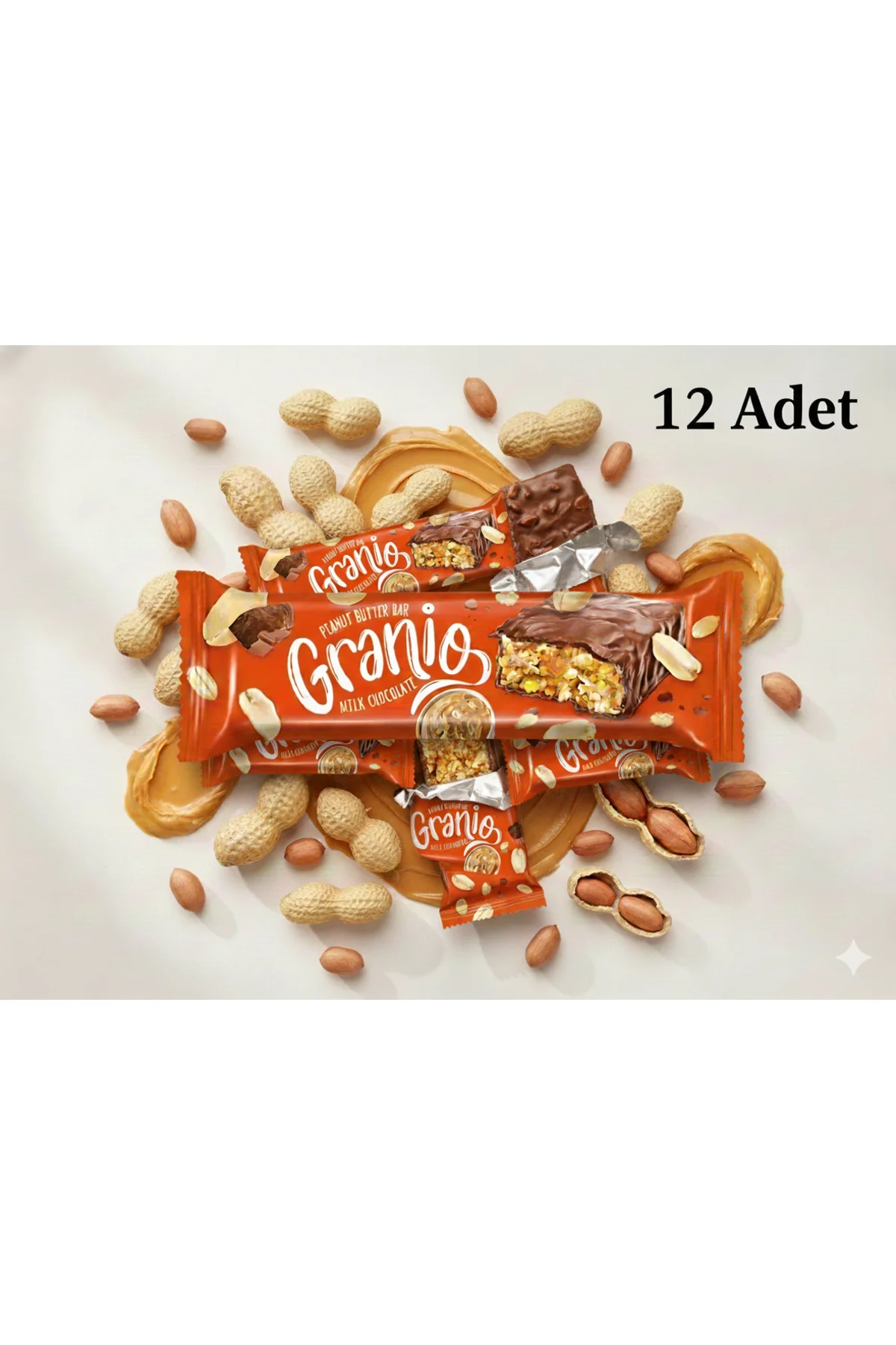 Fıstıklı ve Fıstık Ezmeli Sütlü Çikolata Kaplamalı Bar 40 gr X 12 Adet