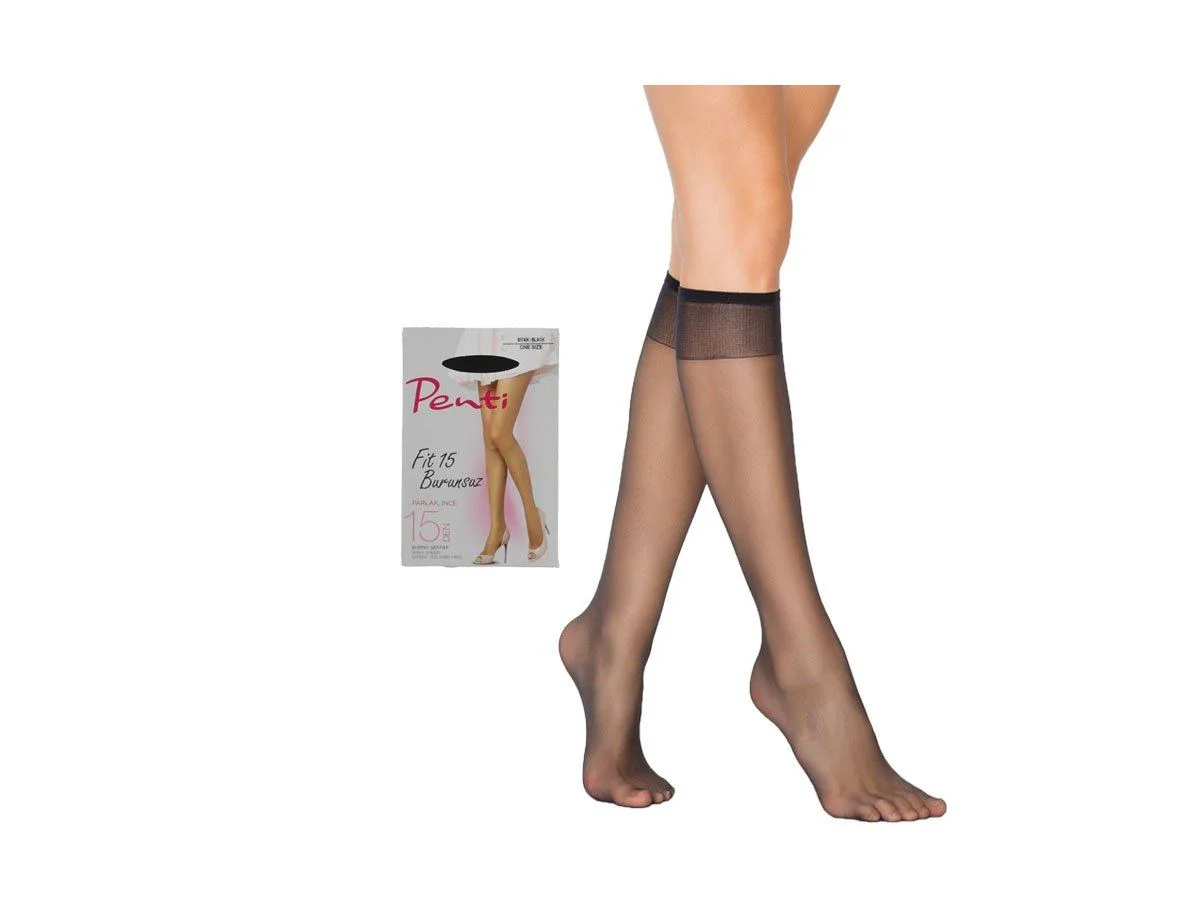 Fit 15 Burunsuz Parlak Pantolon Diz Altı Çorabı Siyah – İnce Lastikli Diz Altlığı