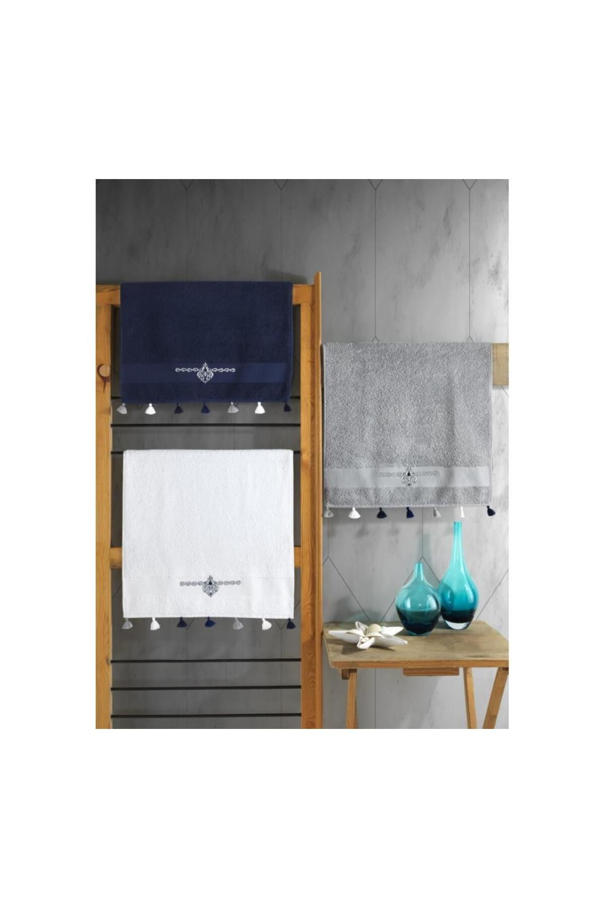 Nokteria  Fit V2 50X90 3'Lü Havlu Seti Lacivert/Beyaz/Gri