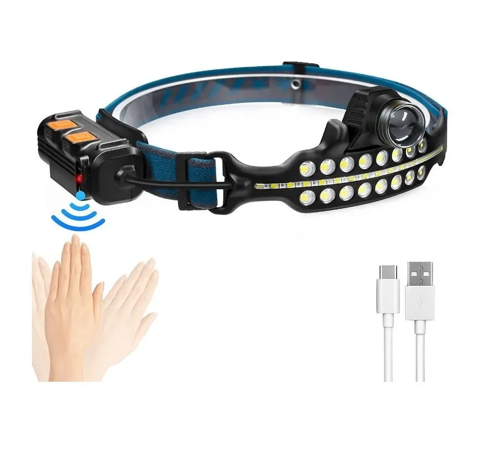 Fithome W690 7 Aydınlatma Modlu Xpe Cob Led Sensörlü Dahili Pilli Usb Şarj Edilebilir Kafa Feneri