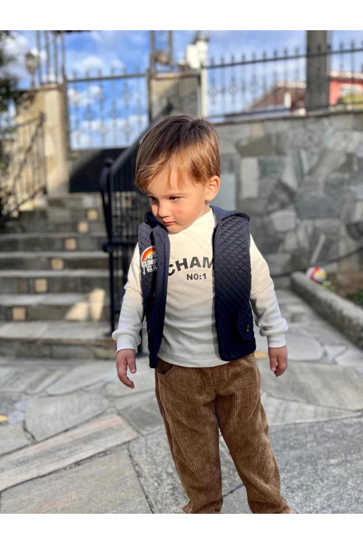 Zenwave Fitilli Kadife Pantolon Kapitone Kapşonlu Yelek Uzun Kollu Sweat