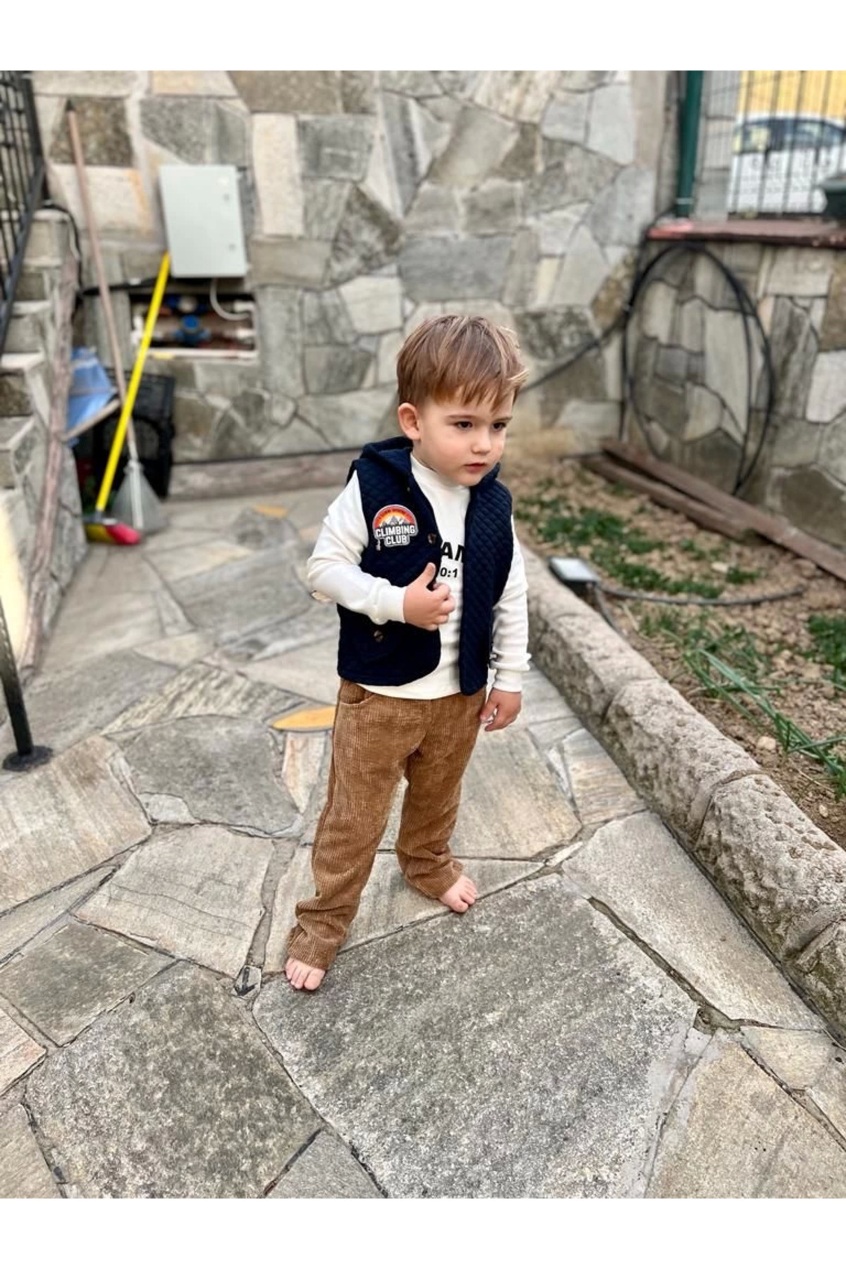 Zenwave Fitilli Kadife Pantolon Kapitone Kapşonlu Yelek Uzun Kollu Sweat