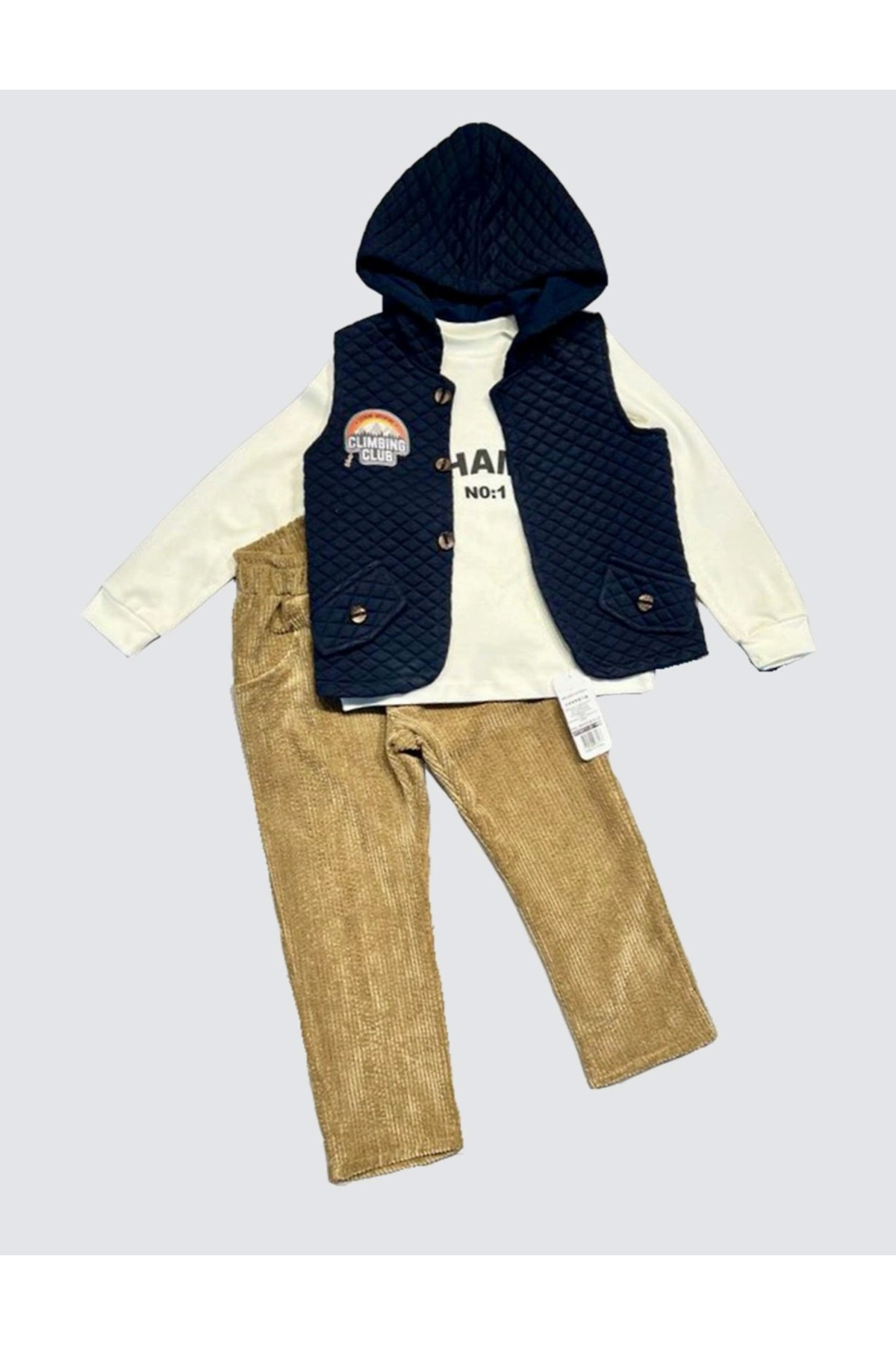 Zenwave Fitilli Kadife Pantolon Kapitone Kapşonlu Yelek Uzun Kollu Sweat