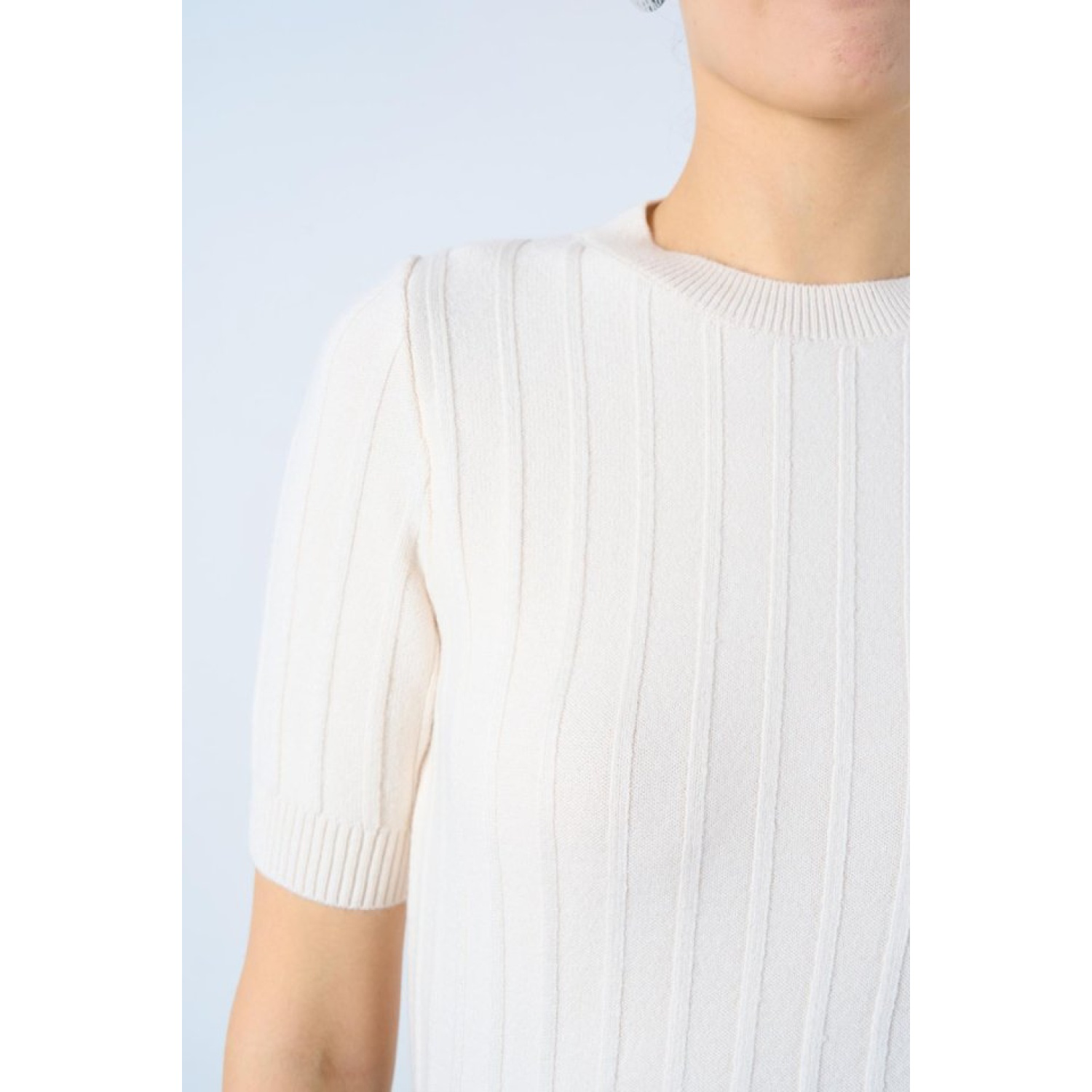 Fitilli Kısa Kol Kazak - Krem