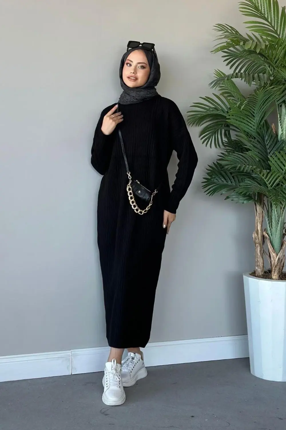 Fitilli Triko Elbise Kahverengi