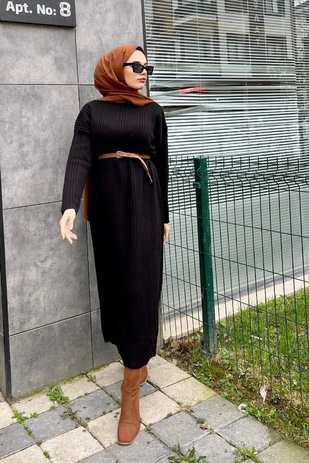 Fitilli Triko Elbise Siyah