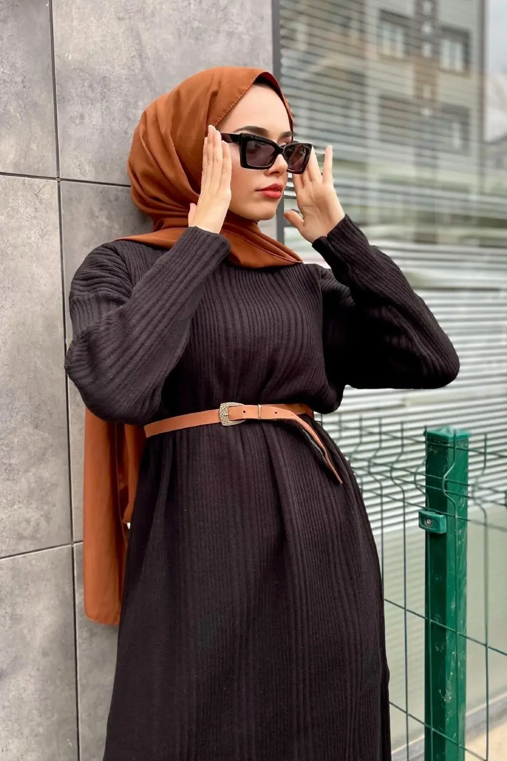 Fitilli Triko Elbise Siyah