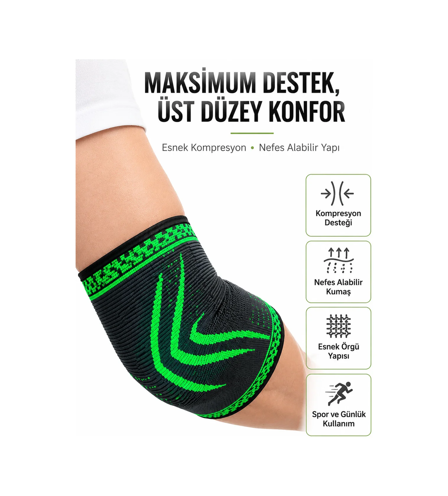 Fitness Dirsekliği Kompresyonlu Dirsek Destekliği Tenisçi Dirseği Spor Koruyucu - Lisinya Diğer