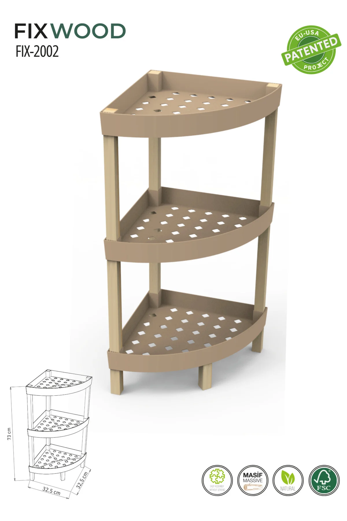 Fıx-2002 Modüler 3 Katlı Köşe Raf ,organizer Banyo Rafı