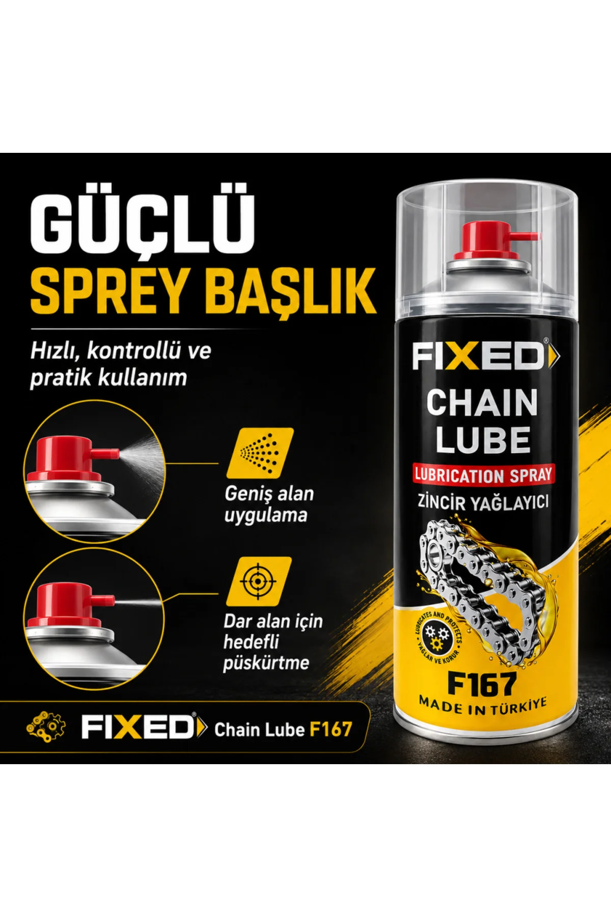 FIXED F167 Zincir Yağlayıcı Sprey 400 ml Motosiklet, Bisiklet, Mo