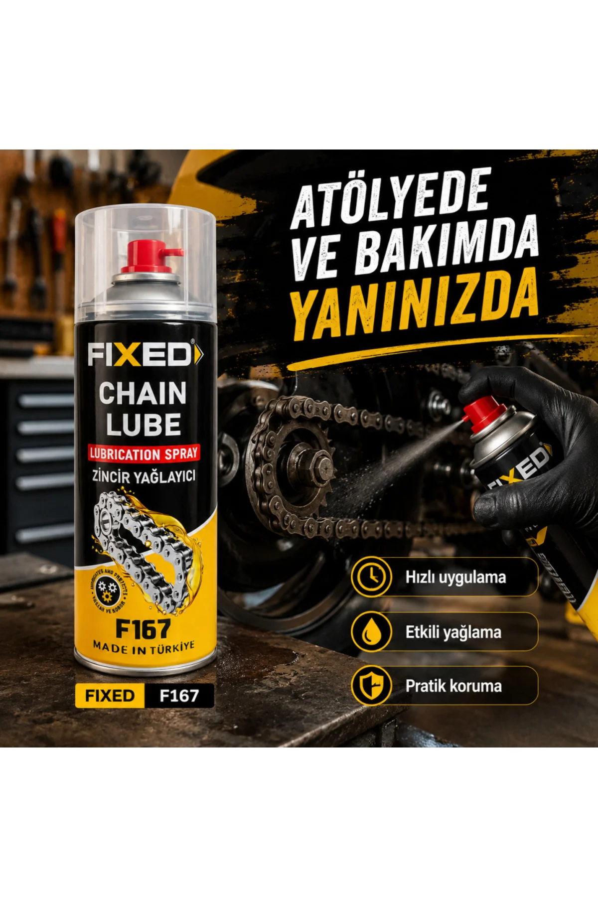 FIXED F167 Zincir Yağlayıcı Sprey 400 ml Motosiklet, Bisiklet, Mo
