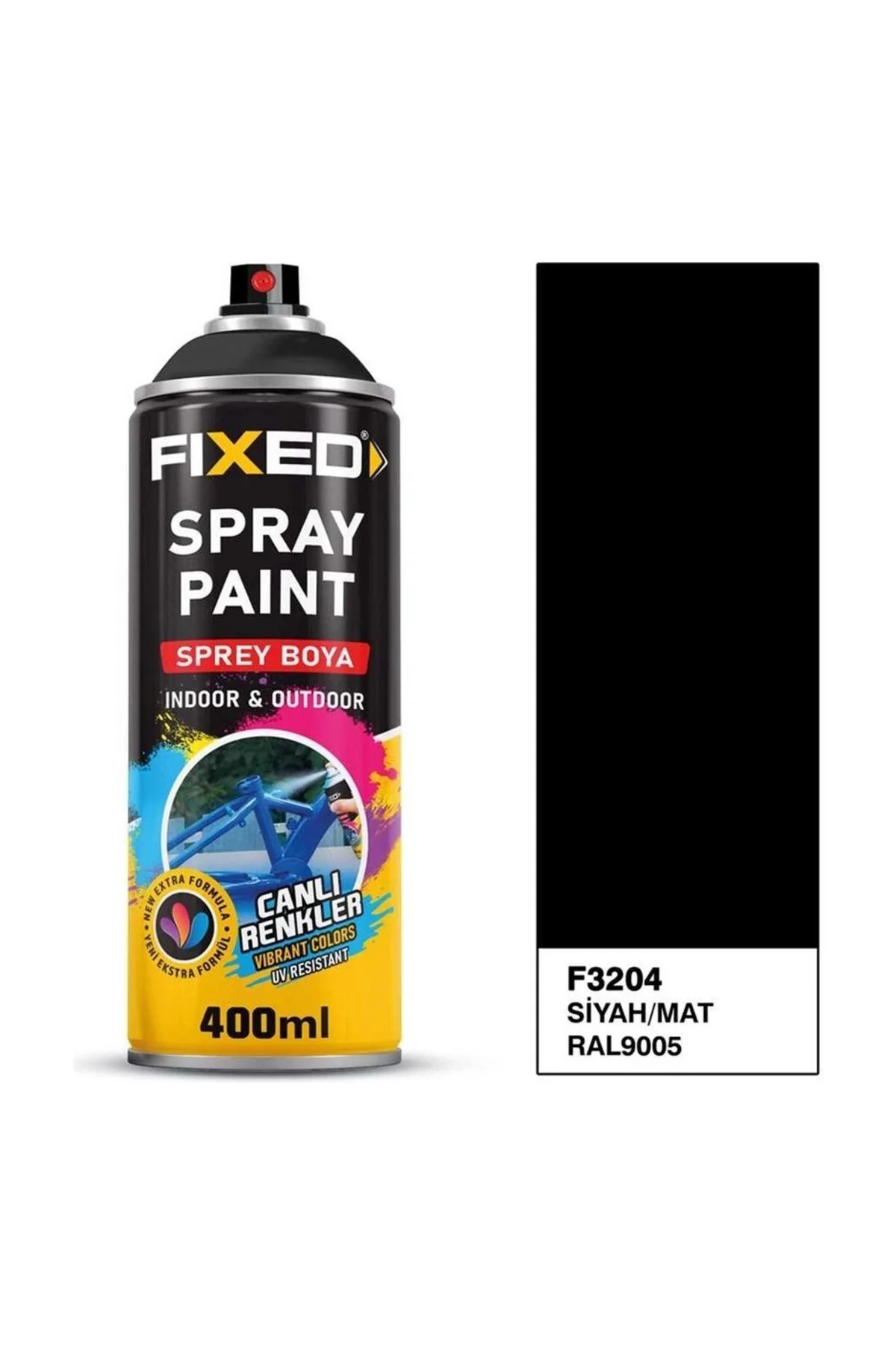 FİXED F3204 Sprey Boya Akrilik - Siyah/mat (RAL9005) 320 gr 400 ml