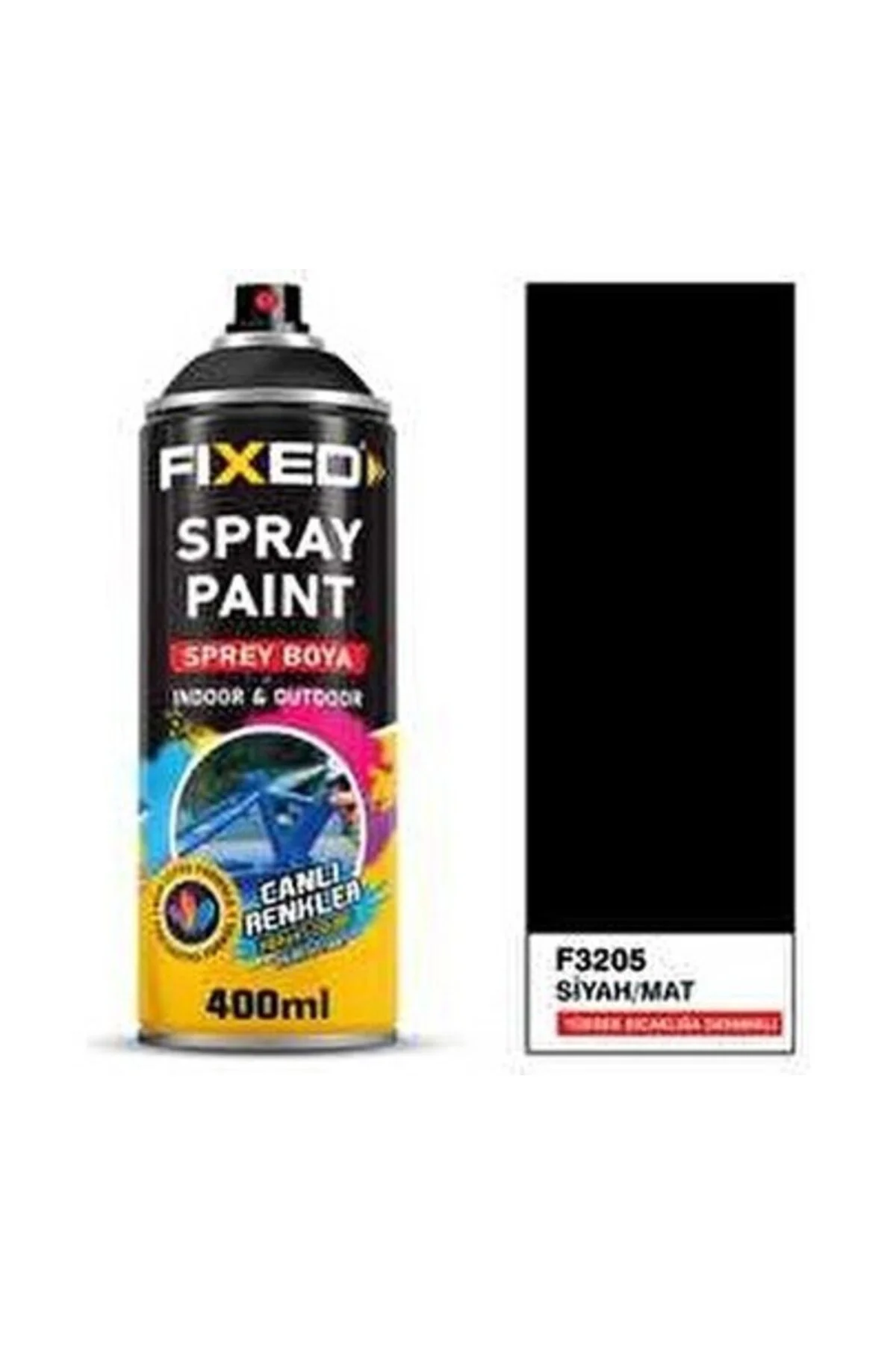 FİXED F3205 Sprey Boya Akrilik Siyah/mat Yüksek Isıya Dayanıklı 400 ml FİXED F3205 Sprey Boya Akrilik Siyah/mat Yüksek Isıya Dayanıklı 400 ml