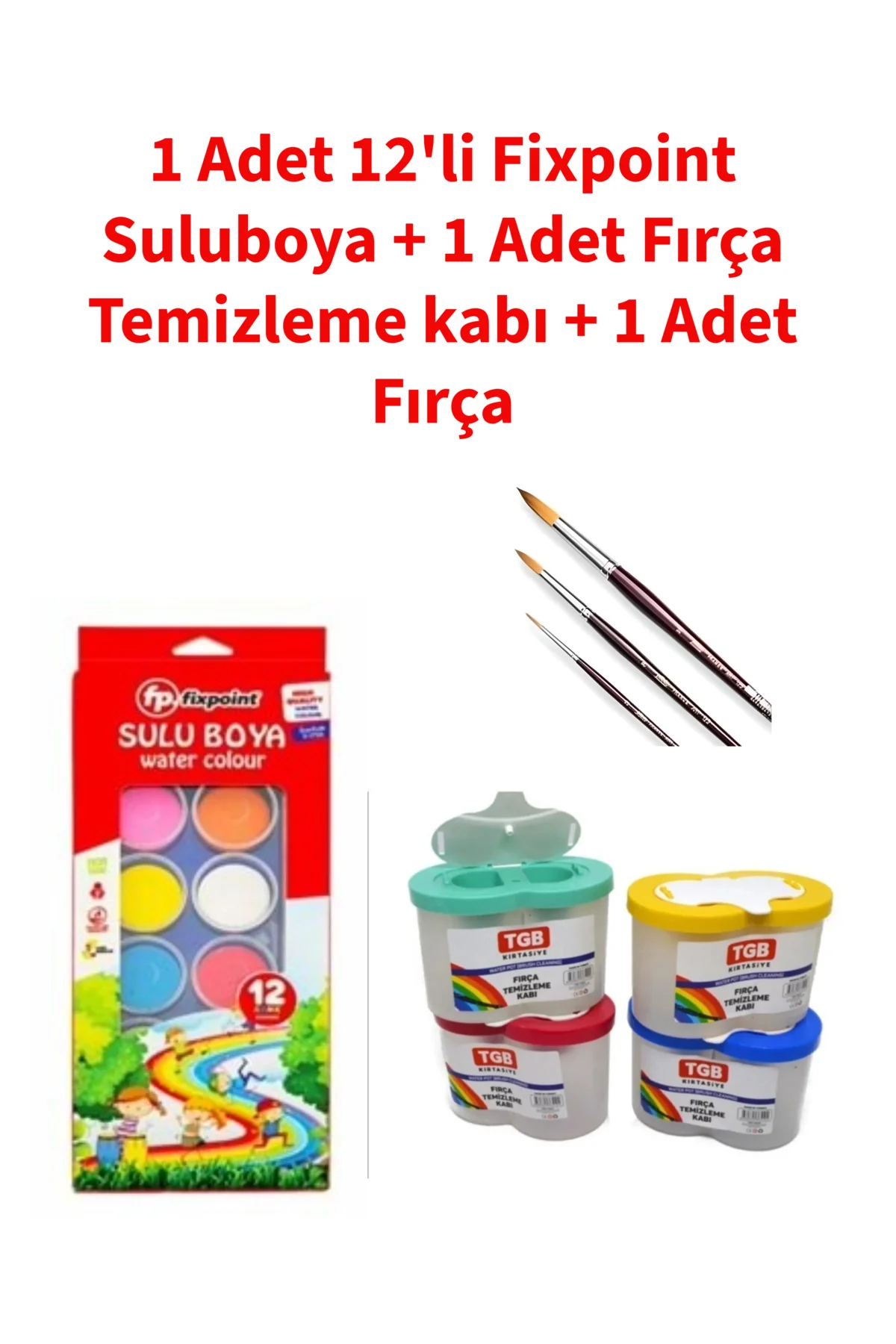 Fixpoint 12'li Suluboya - 1 Asdet Fırça Temizleme Kabı - 1 Adet F