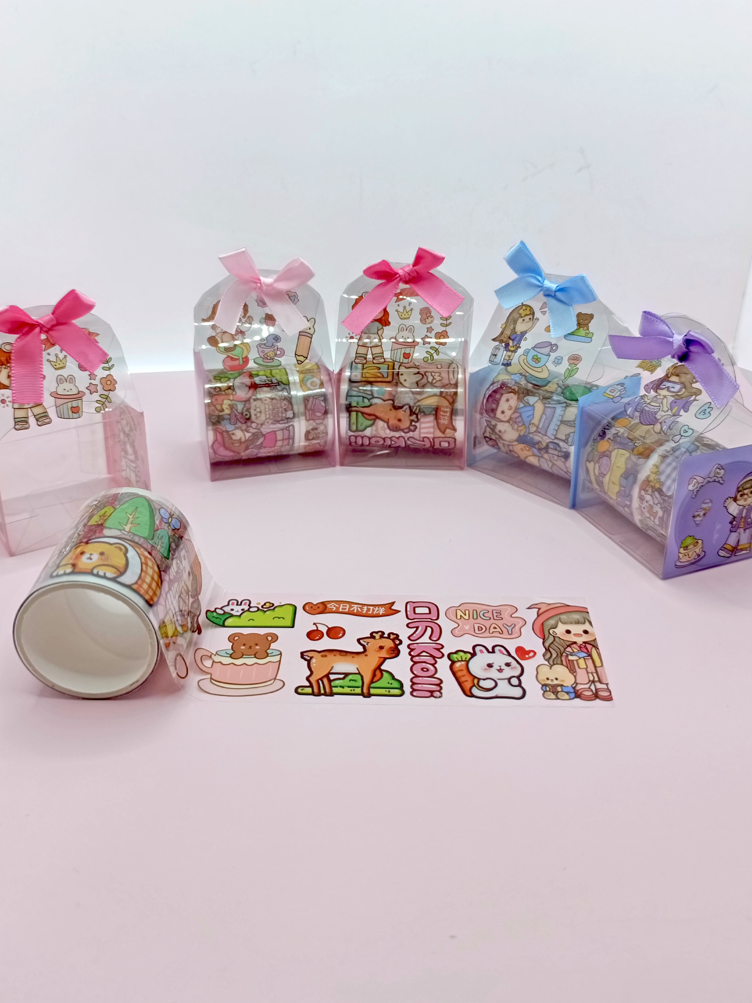 Fiyonk Çantalı Süslü Kız Şeffaf Desenli Bant - Pembe