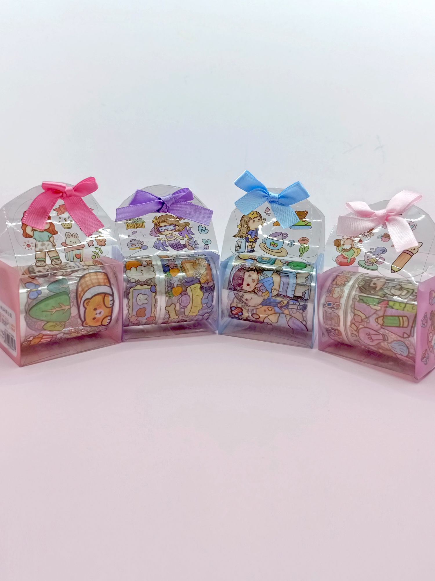 Fiyonk Çantalı Süslü Kız Şeffaf Desenli Bant - Pembe