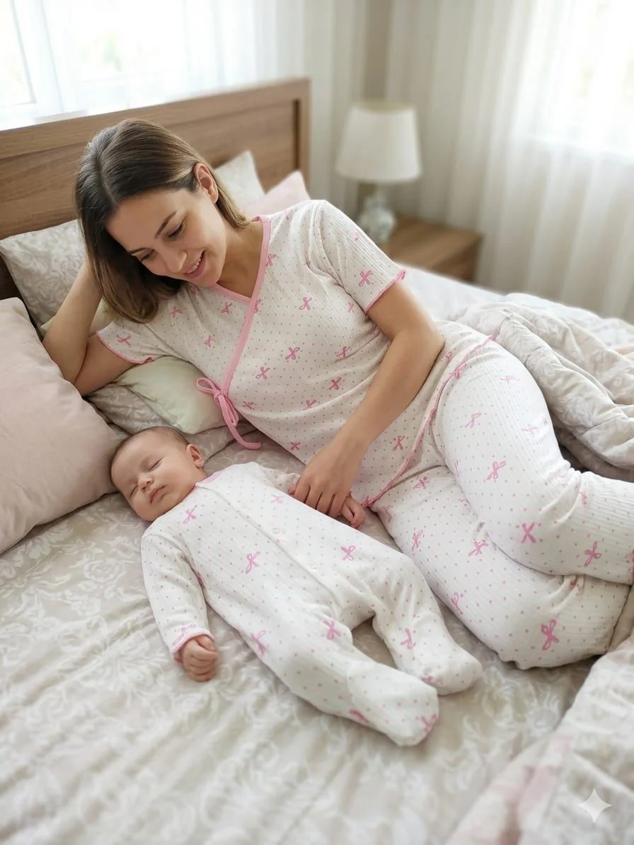 FİYONK DESENLİ ANNE BEBEK LOHUSA SET 3 Ay Kız