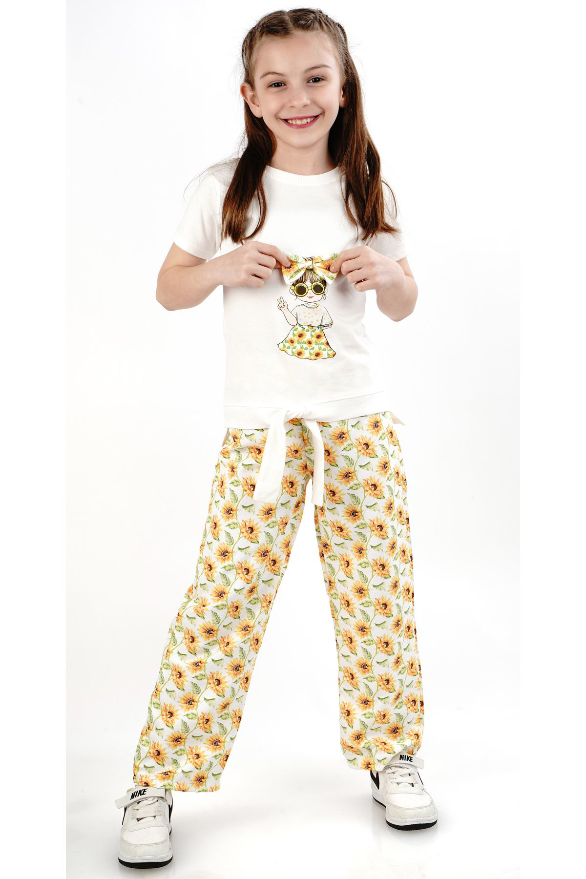 FİYONKLU AYÇİÇEK BASKILI 2/9 YAŞ 2 Lİ TAKIM