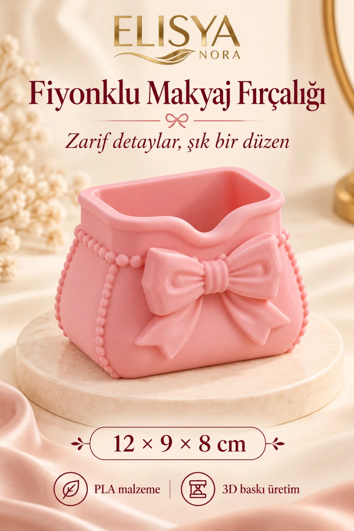 Fiyonklu Makyaj Fırçalık Dekoratif Fırça Tutucu Kozmetik Organizer - Görsel 3