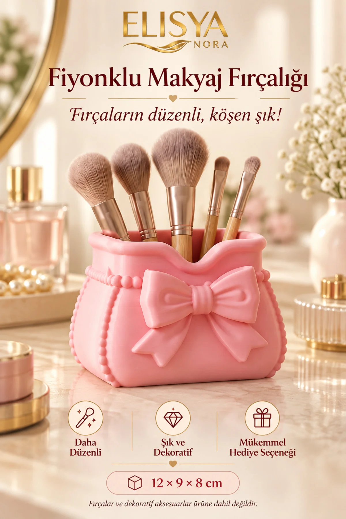 Fiyonklu Makyaj Fırçalık Dekoratif Fırça Tutucu Kozmetik Organizer - Görsel 2