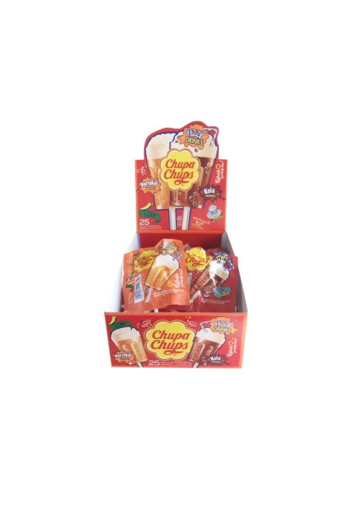 Fizzy Kola ve Portakal Aromalı Lolipop Şekerleme 15 gr x 25 Adet