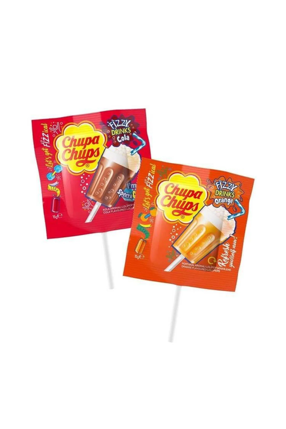 Fizzy Kola ve Portakal Aromalı Lolipop Şekerleme 15 gr x 25 Adet