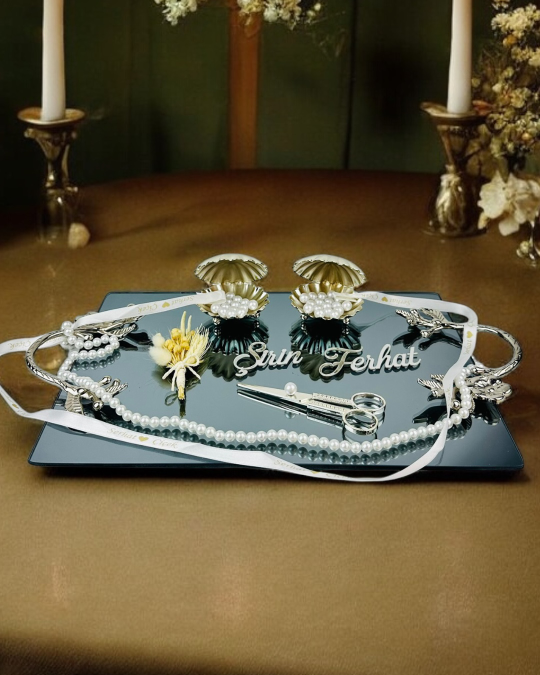 Cyzhome Flame Gümüş Söz Nişan Tepsisi Ve Kiz İsteme Tepsisi