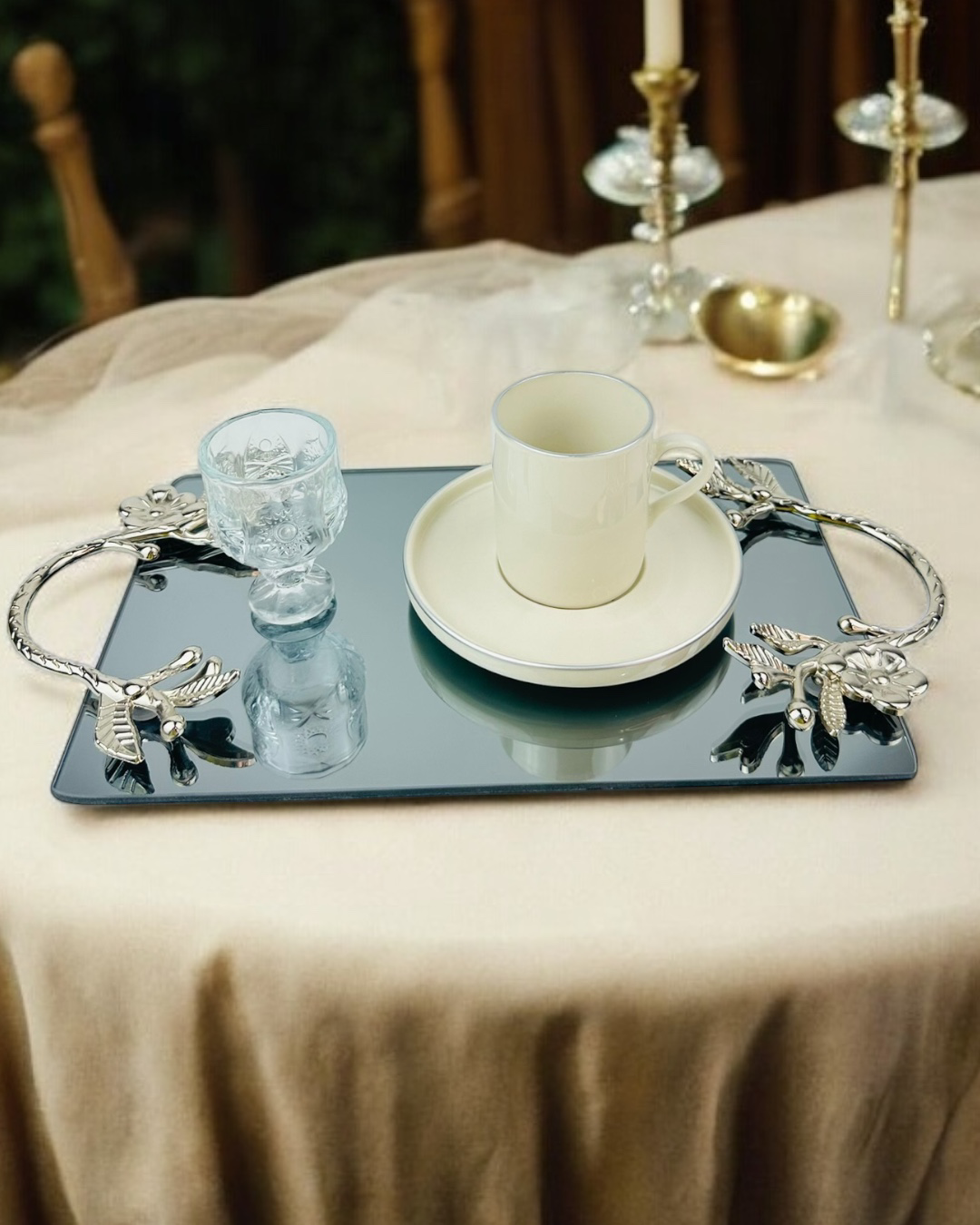 Cyzhome Flame Gümüş Söz Nişan Tepsisi Ve Kiz İsteme Tepsisi