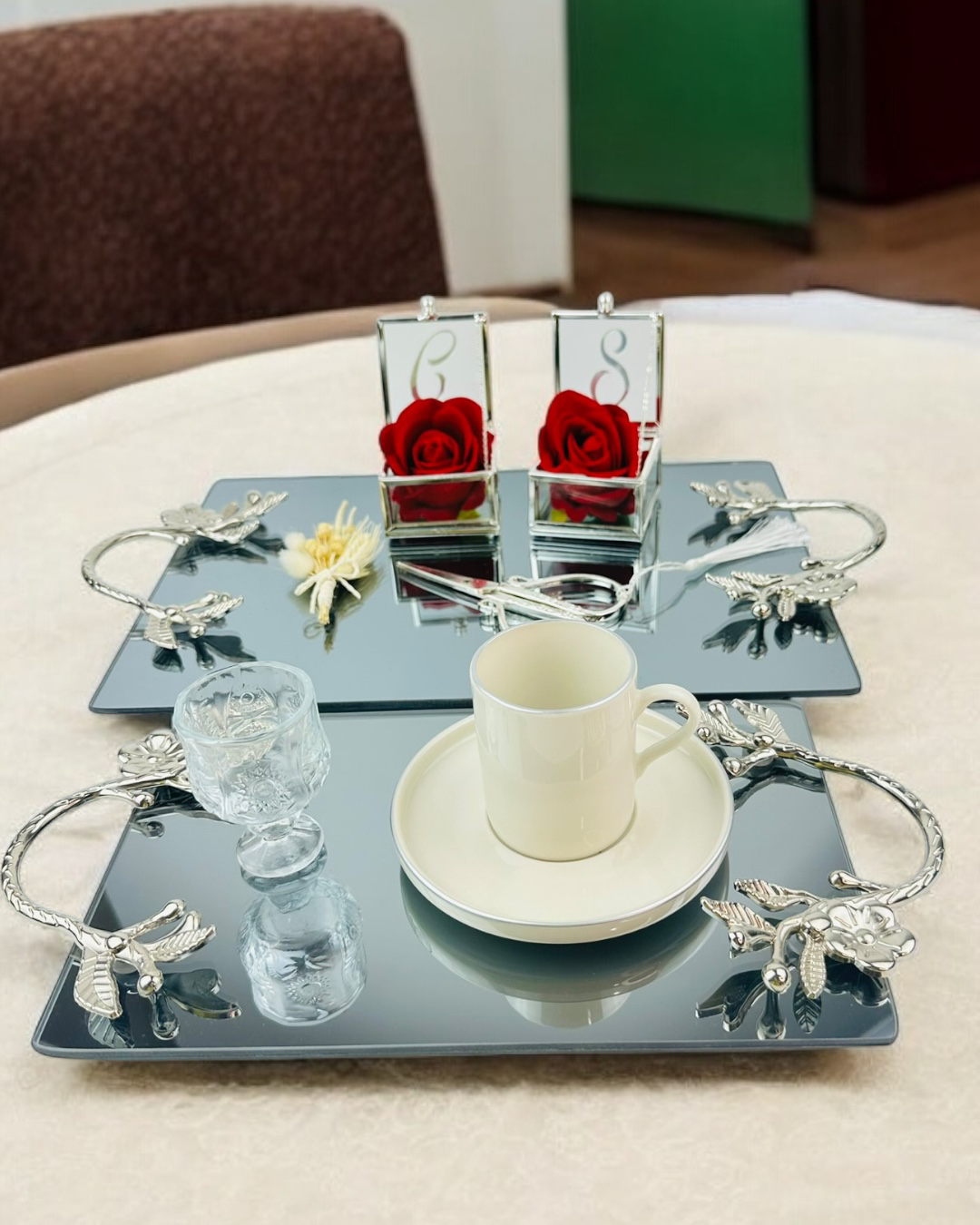 Cyzhome Flame Gümüş Söz Nişan Tepsisi Ve Kiz İsteme Tepsisi