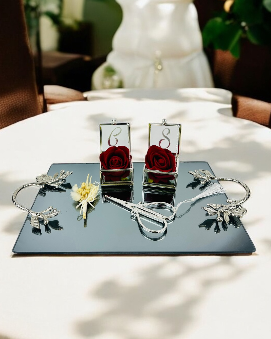 Cyzhome Flame Gümüş Söz Nişan Tepsisi Ve Kiz İsteme Tepsisi