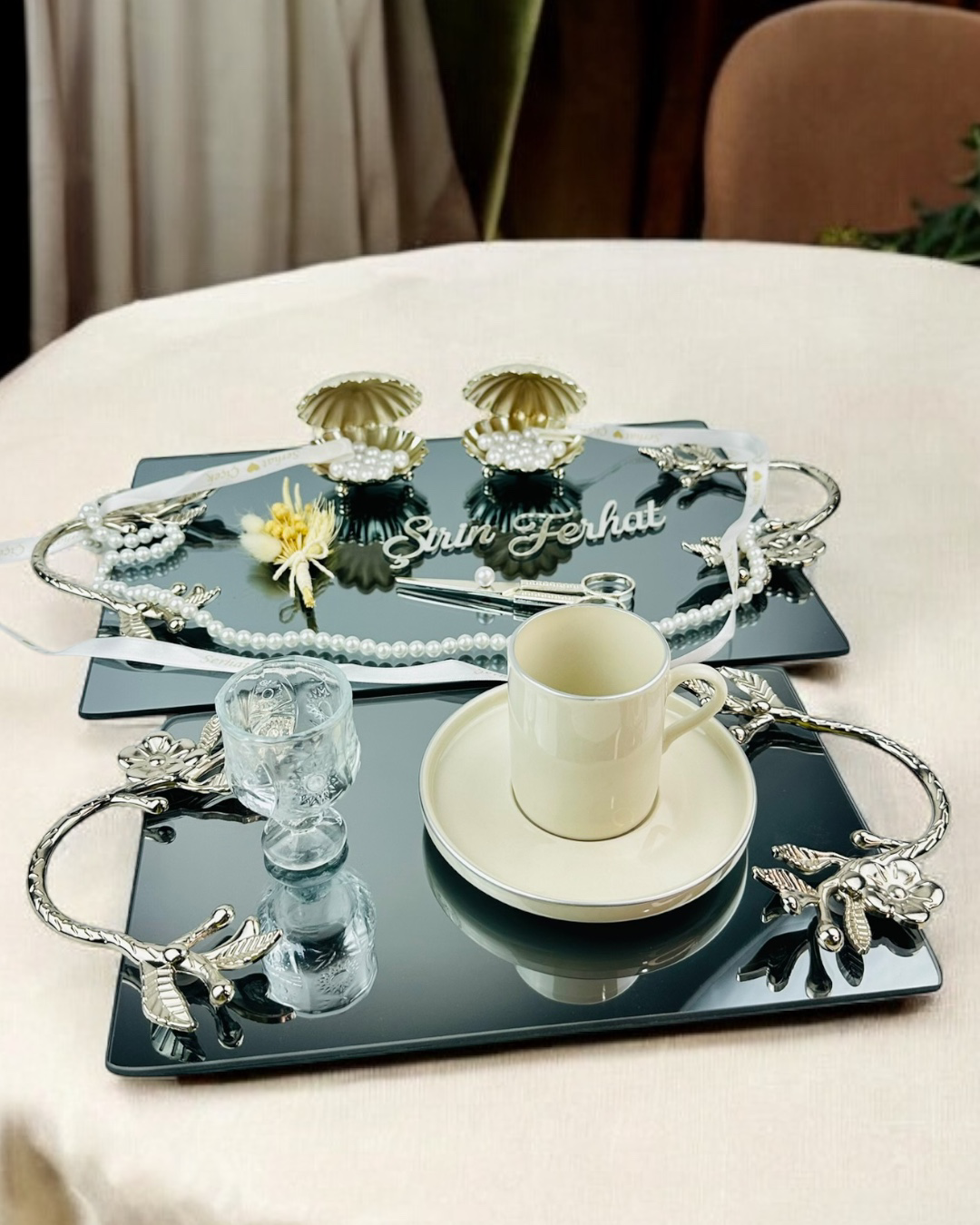 Cyzhome Flame Gümüş Söz Nişan Tepsisi Ve Kiz İsteme Tepsisi