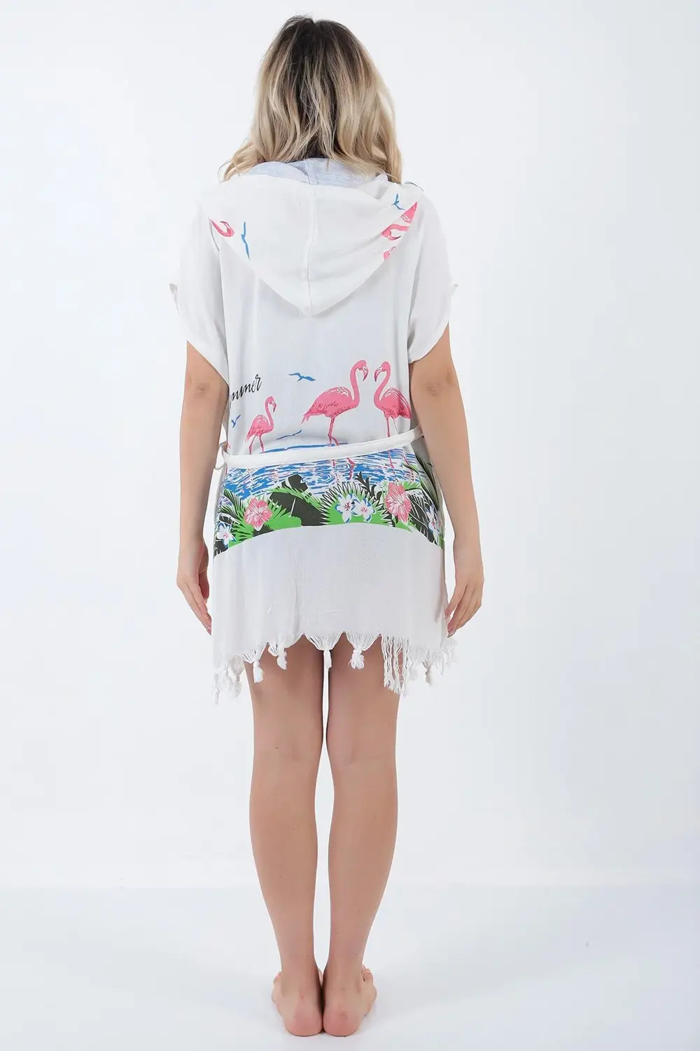 Flamingo Baskılı Kısa Bornoz