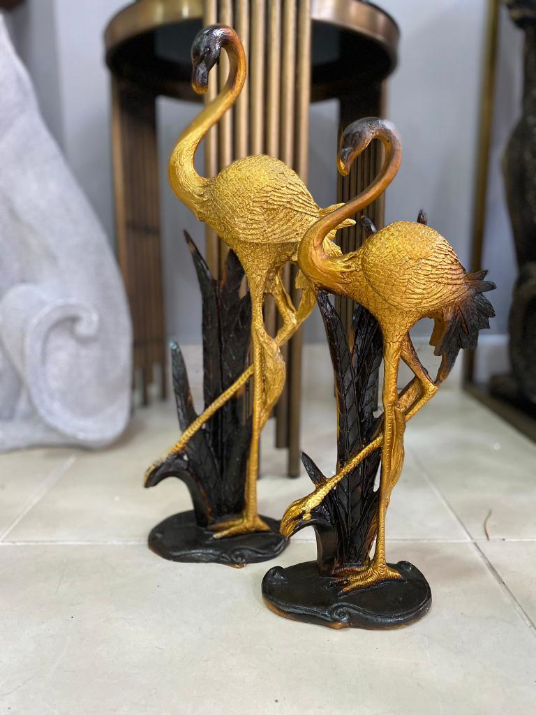 Flamingo Biblo 2 li Dekoratif Yapraklı Heykel Obje