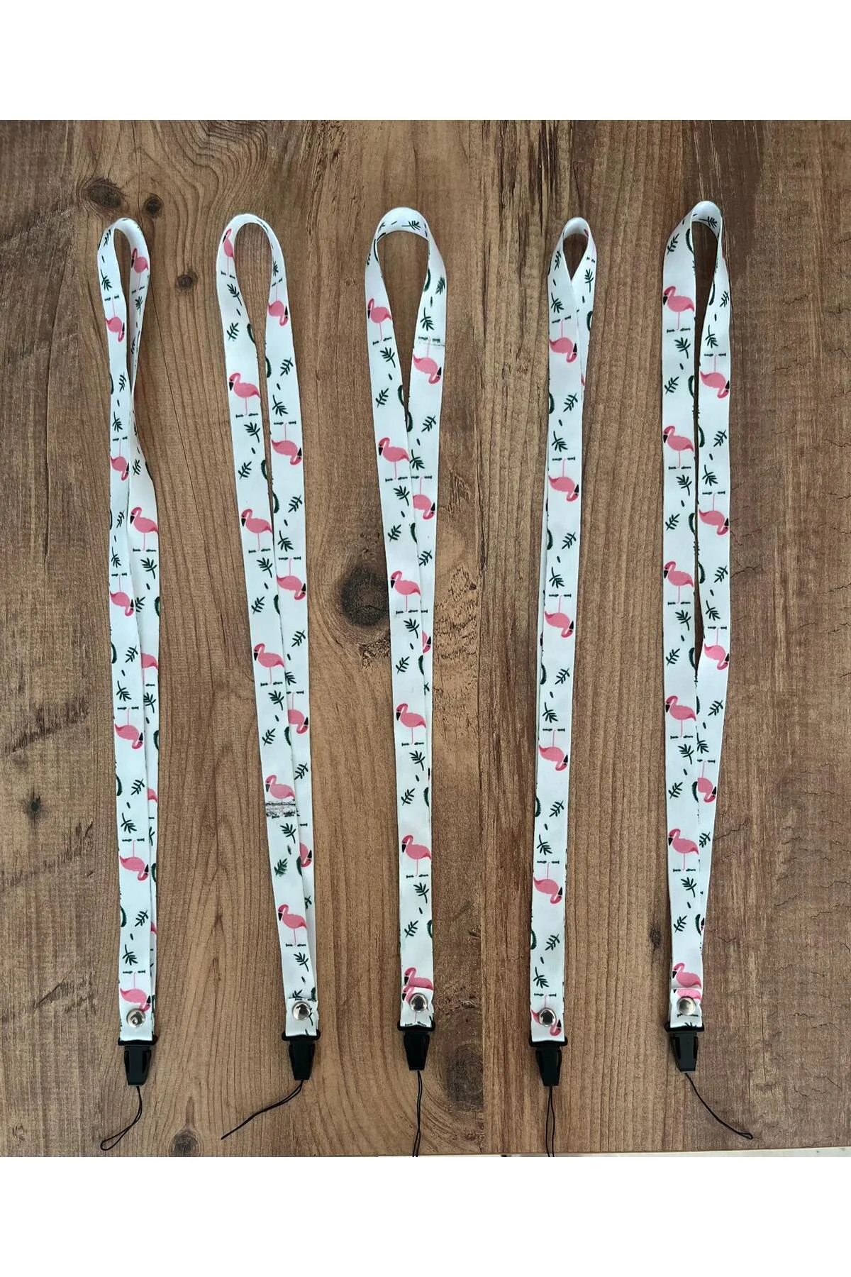 Flamingo Desenli Beyaz Boyun Askı Yaka Kartı İpi
