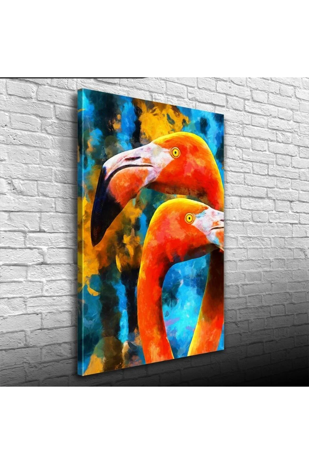 Flamingo, Turuncu ve Mavi Tonlarda Suluboya Tekniğinde Kanvas Tablo 50 x 70