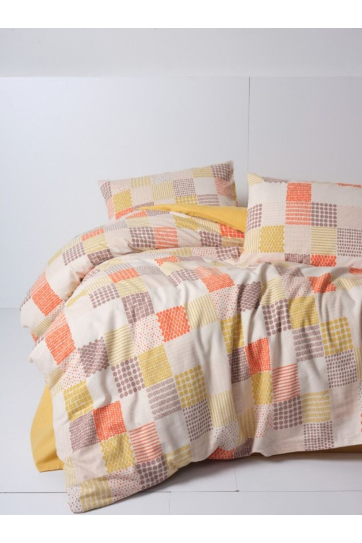 Doremodam Flanel Nev Takımı Çift Kişilik Palm Hardal