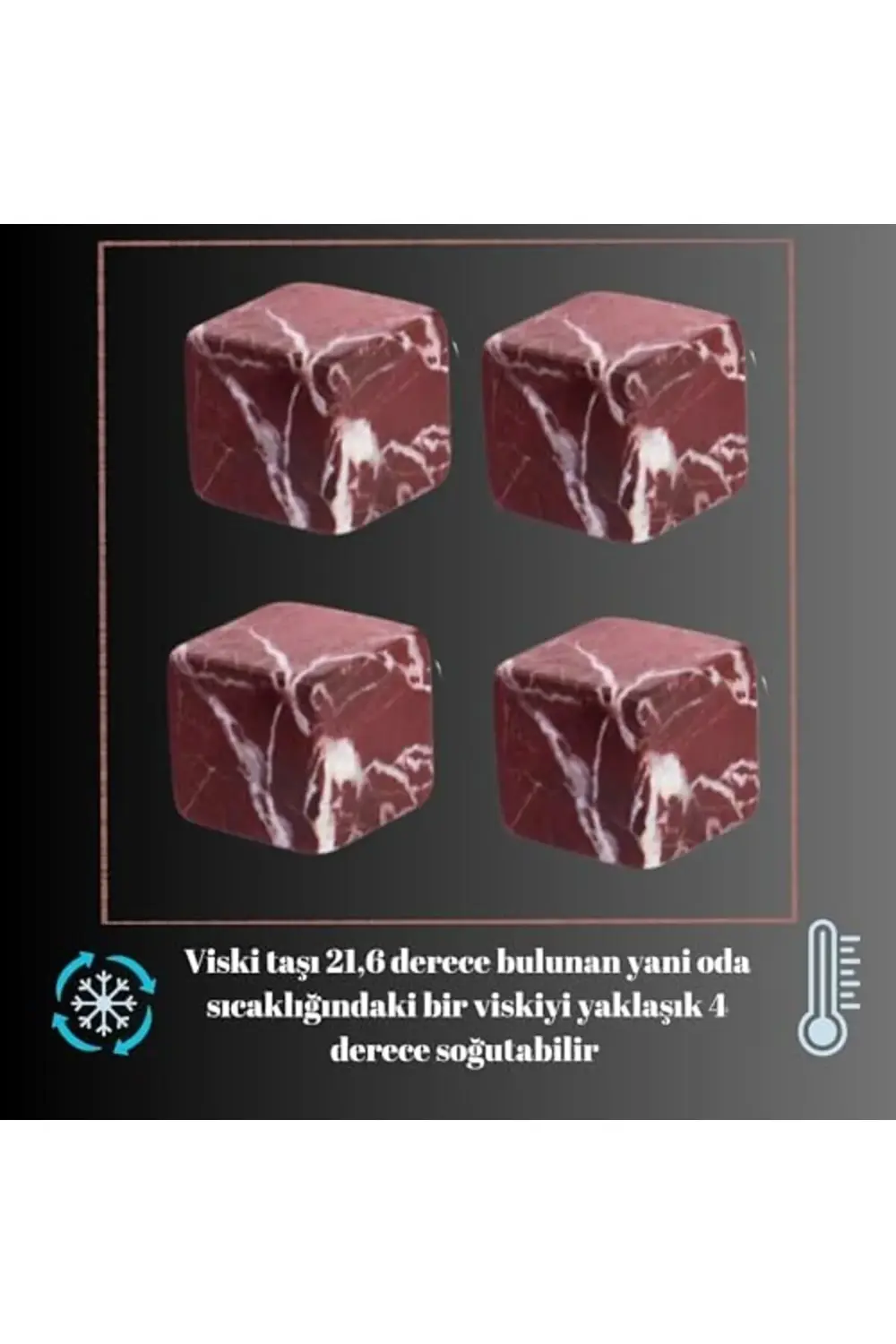 flashtrend Elazığ Vişne Mermer Viski Taşı 4 Adet Deri Kılıflı Bab