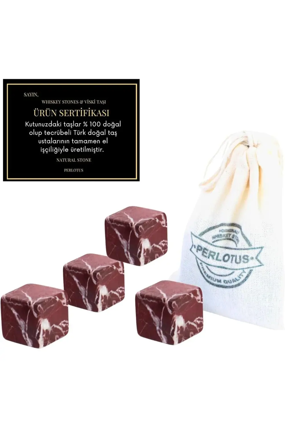 flashtrend Elazığ Vişne Mermer Viski Taşı 4 Adet Deri Kılıflı Bab