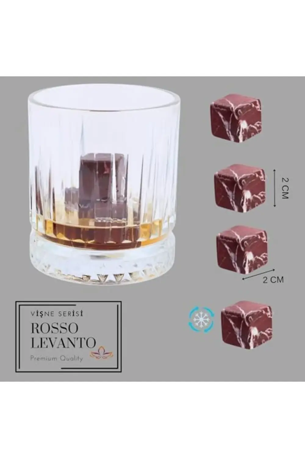 flashtrend Elazığ Vişne Mermer Viski Taşı 4 Adet Deri Kılıflı Bab