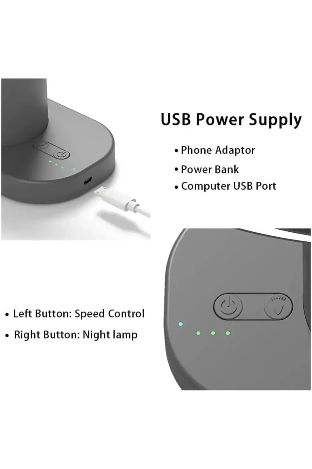 flashtrend Işıklı USB Şarjlı Masaüstü Mini Fan – 3 Kademeli Hız A
