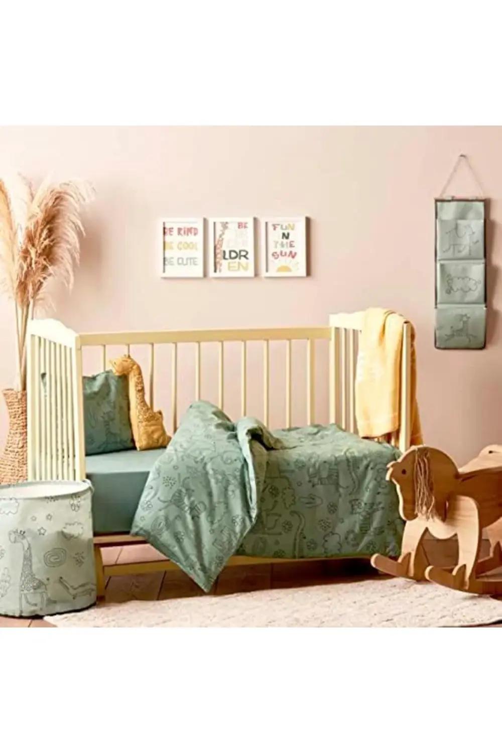 flashtrend Zoo Hayvan Baskılı%70%30 Pamuk Askılı Organizer, Yeşil