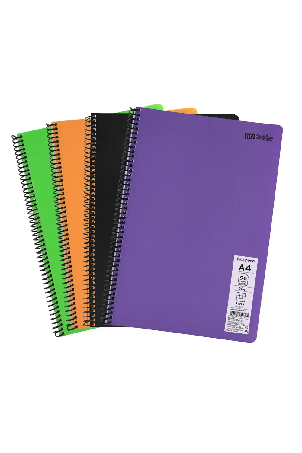 Flex Neon A4 Defter 96 Yaprak 2 Kareli 2 Çizgili Defter Seti